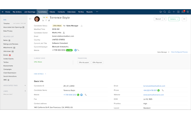 Screenshot of Zoho Recruit