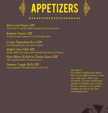 Spices & Flavours menu 