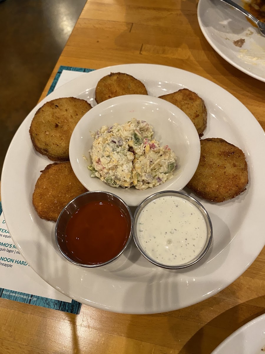 Fried green tomatoes with pimento cheese.