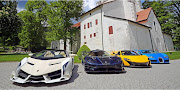 Ill-gotten gains. The seized supercars include, from left, a Lamborghini Veneno, a Koenigsegg One:1, a McLaren P1 and a Bugatti Veyron. 