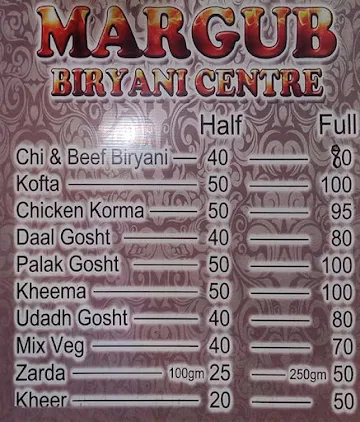 Margub Biryani Centre menu 