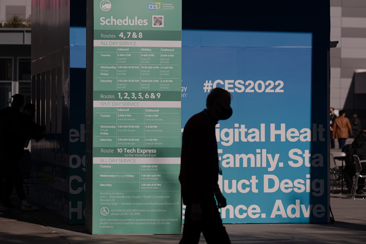 The CES 2022 technology conference schedule posted outside the Las Vegas Convention Center during the trade show in Las Vegas, Nevada, US, on January 5, 2022. Picture: BLOOMBERG/BRIDGET BENNETT