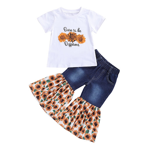 Title 3, Kids Short Sleeve T-Shirt Denim Torch Sunflower...