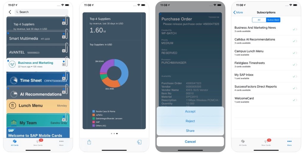 4 SAP Card examples screenshots