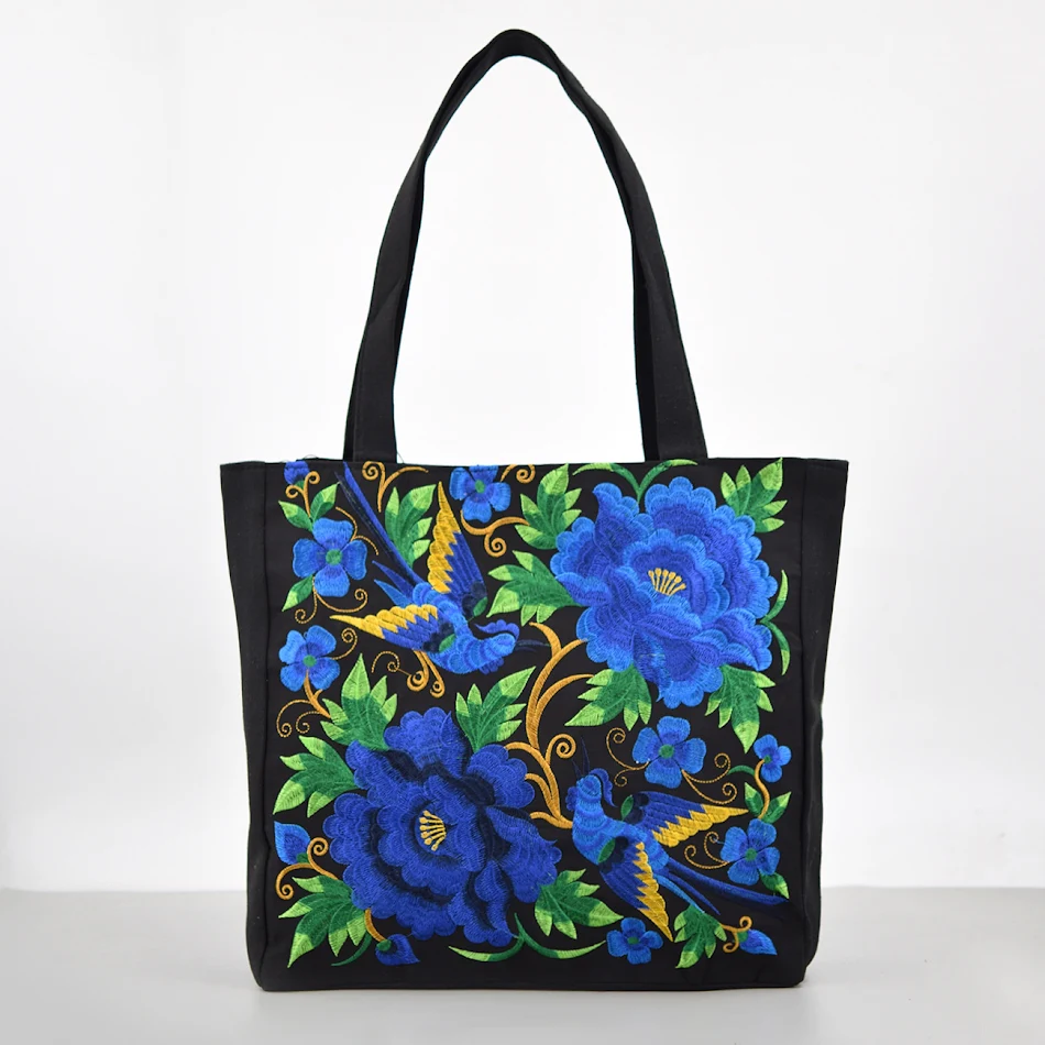 Borsa a tracolla ricamata in stile etnico, grande capacità e portatile. Perfetta per lo shopping e per trasportare tutto ciò che ti serve con stile.