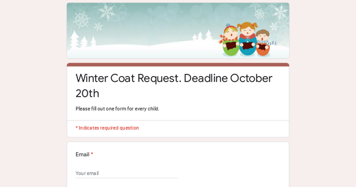 Winter Coat Request. Deadline October 20th