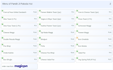 Pandit Ji Pakoda Hut menu 