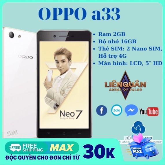 [Siêu Rẻ] Điện Thoại Oppo A33 2Sim Ram 2G Bộ Nhớ 16G Chơi Game Bao Mượt Chính Hãng - Bảo Hành 12 Tháng