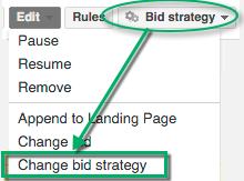 Former Bid strategy button circled with arrow pointing to new command on the Edit menu