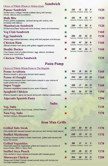 The Nutristation menu 