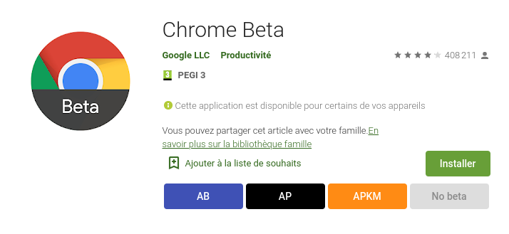 Une extension donnant plus d'information sur une application du Google Play Store