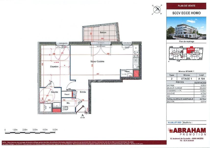 Vente appartement 2 pièces 47 m² à Angers (49000), 253 600 €