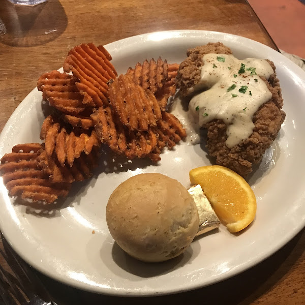 Fried chicken with sweet potato fries! We are beyond sensitive and we did not get sick!!!