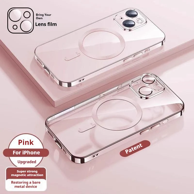 Custodia protettiva per cellulare in silicone trasparente con caricatore wireless magnetico. Ricarica rapida e sicura senza fili, design elegante.