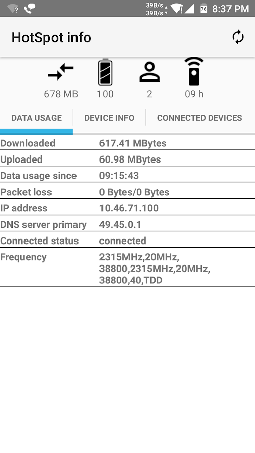 Android application HotSpot info for Jio screenshort