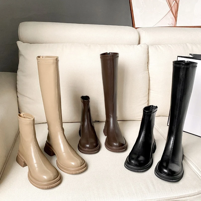 Damenstiefel im britischen Stil, runder Zehenbereich, einfarbig – Trendige Kurzstiefel für Frauen