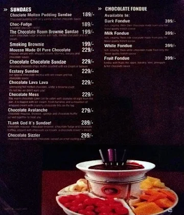 The Chocolate Room menu 