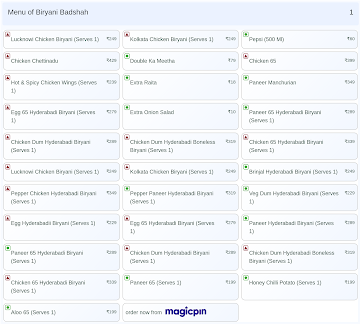 Biryani Badshah menu 