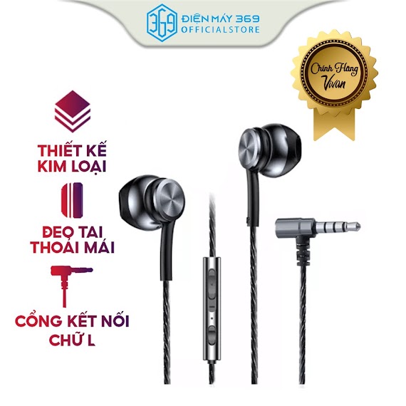 Tai Nghe Nhét Tai Chính Hãng Dây Dù Vivan Q12, Cổng Kết Nối Chữ L 3.5Mm, Tích Hợp Micro Đàm Thoại, Chống Trầy Xước.