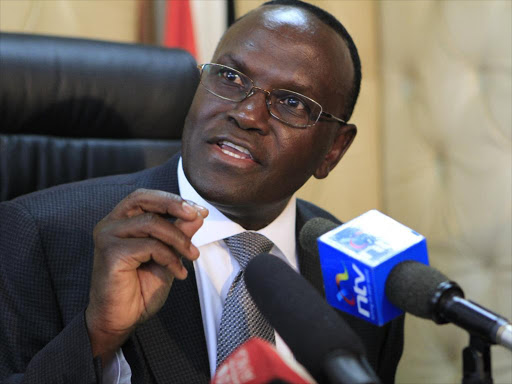 Health CS Cleopas Mailu speaking during a press conference over the 5B scandal at Afya house./FILE