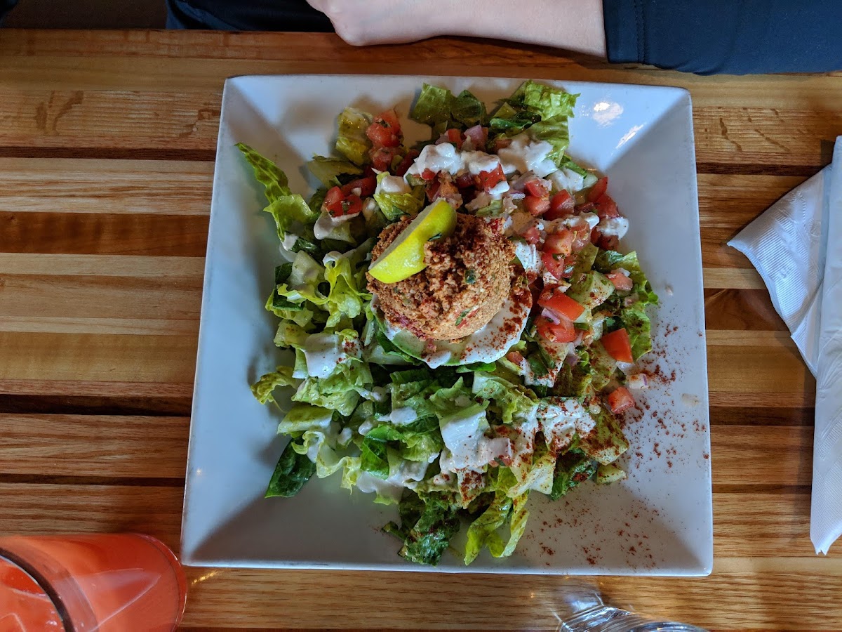 Mexican salad, avocado, cilantro, lime. Super fresh and large portion. Split this and a pizza with my non-celiac husband and it was almost too much to finish. We’re meat eaters but still enjoyed it!