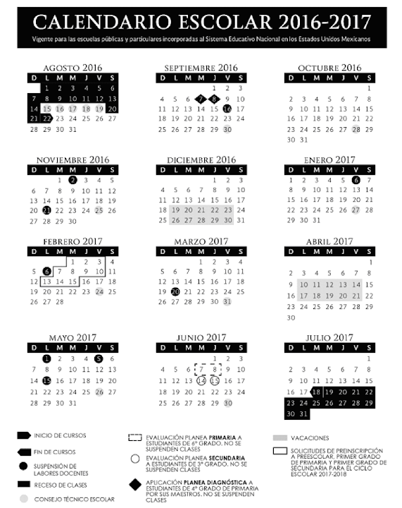 Calendario SEP Ciclo escolar 2016-2017 200 días