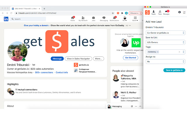 GetSales.io - Collect Leads & Export to CRM chrome extension