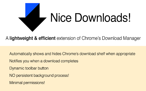 Nice Downloads! lightweight efficient extension Chrome’s Download Manager Automatically shows Chrome