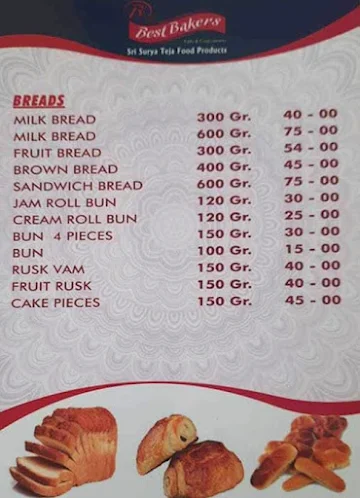 Best Bakers menu 