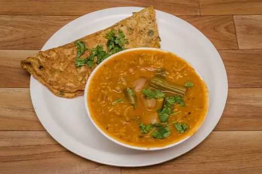 Sambar Rice With Egg Omelette