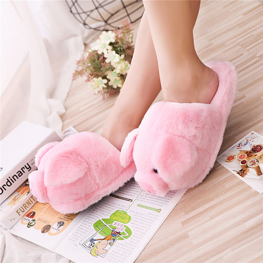 Title 2, New Winter Pig Plush Home Slippers Floor Drag W...