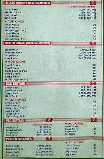 Biryani's King menu 