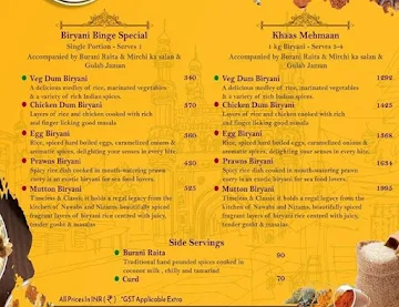 Biryani Binge menu 