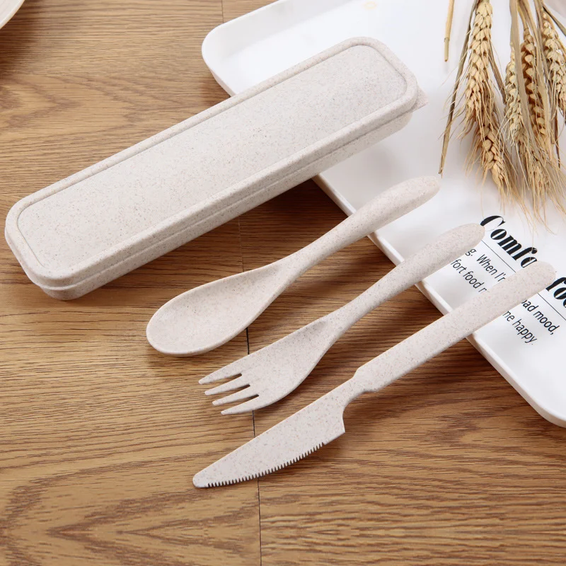 Westliches Besteck-Set aus Weizenstroh, 3-teilig, ideal für unterwegs, leicht, langlebig und umweltfreundlich. Praktisch.