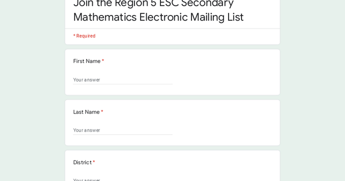 Join the Region 5 ESC Secondary Mathematics Electronic Mailing List