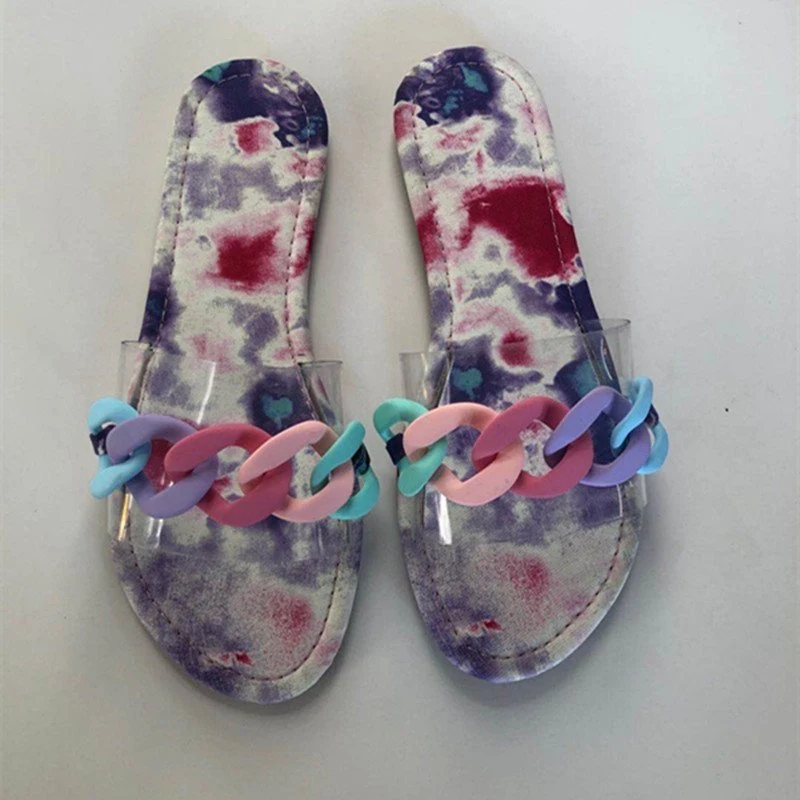 Title 3, Sandalias y zapatillas de mujer con cadena de m...