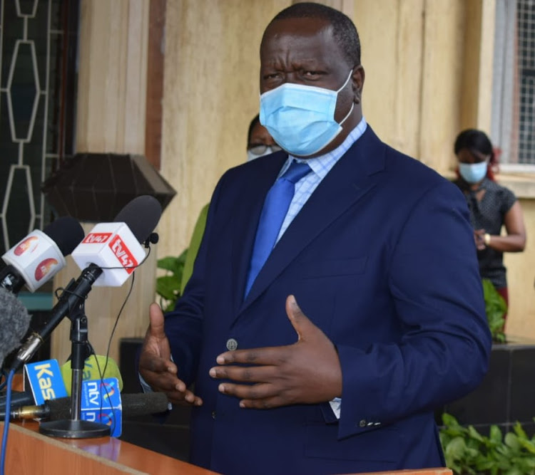 Interior CS Fred Matiang'i during a media update on the flood situation at the Meteorological Department, Dagoretti Corner. May 6. 2020.