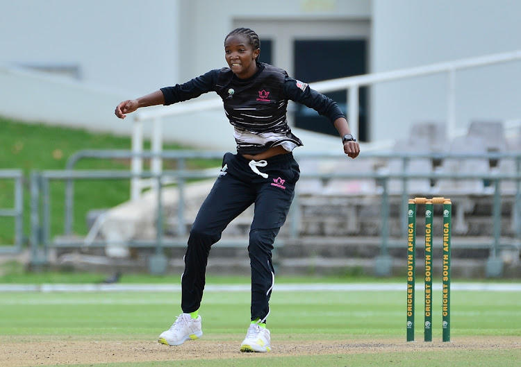 Ayabonga Khaka (DP World Lions) of Coronations during the match between Starlights and Coronations on day 2 of the CSA Women's T20 Super League at Six Gun Grill Newlands on December 13, 2022 in Cape Town.