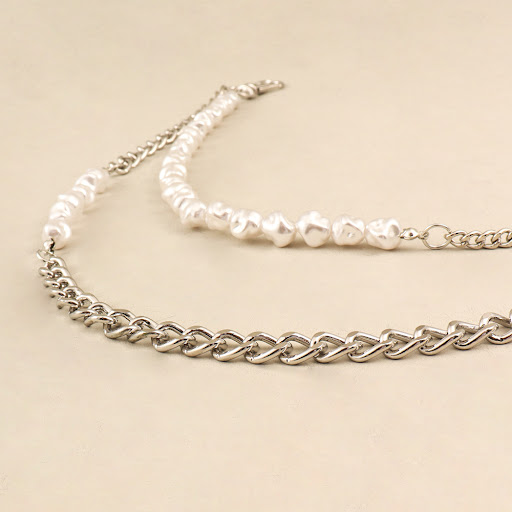 Title 3, Fashion Trend Double Metal Silver Pearl Stitchi...