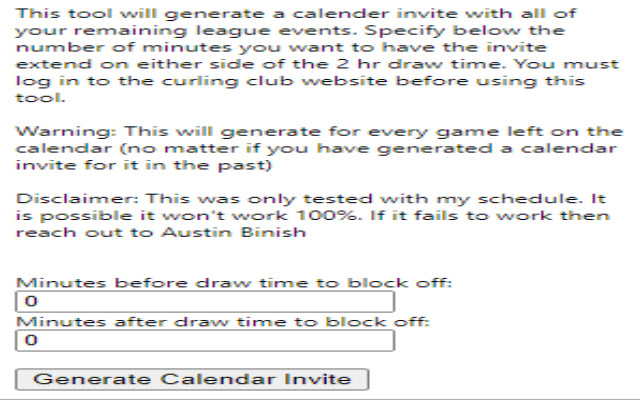 Milwaukee Curling Calendar Invite Generator chrome extension