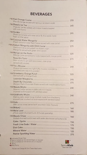 SpiceKlub menu 