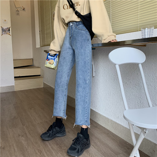 Title 7, New Spring Korean High-Waist Loose Straight-Leg...