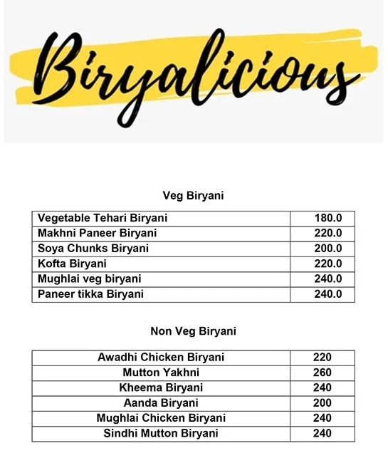 Biryalicious menu 