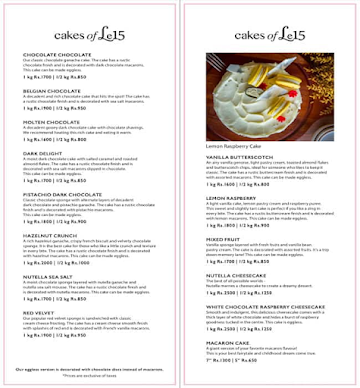 Le 15 Patisserie menu 