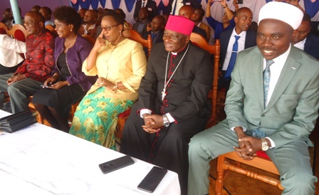 Embu Senator Njeru Ndwiga, nominated MP Cecily Mbarire, CS Sicily Kariuki, Embu Catholic Bishop Paul Kariuki and Runyenjes MP Erick Muchangi at Kevote Catholic parish on Saturday