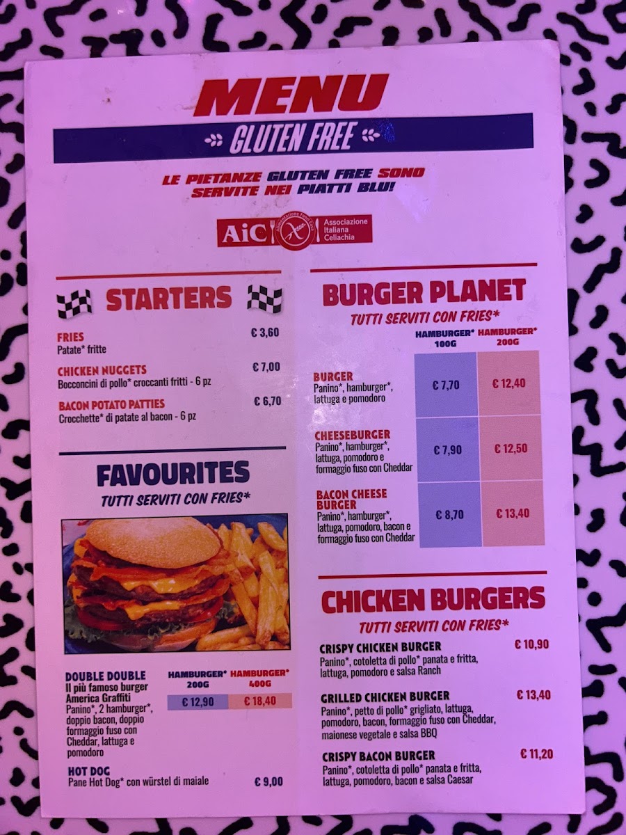 America Graffiti gluten-free menu