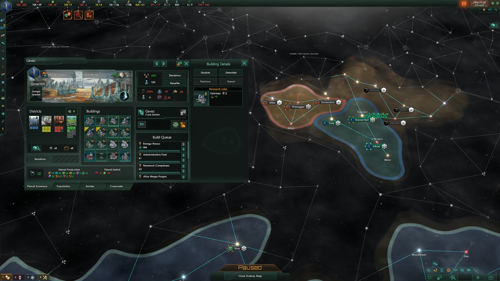 Screenshot of one of the galaxy maps on Stellaris