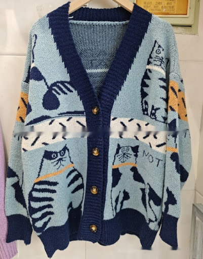 Title 5, Womens Cartoon Cat Contrast Color Sweater Coat...