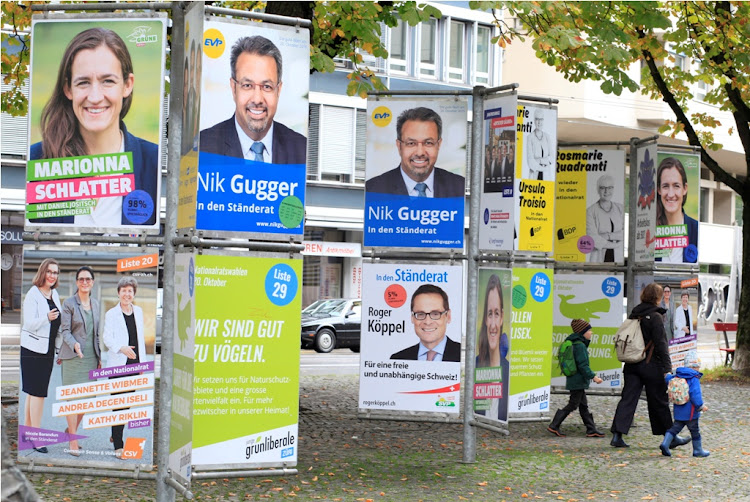 Posters of several Swiss parties are displayed before the Swiss federal election in Zurich, Switzerland, on October 5 2019.