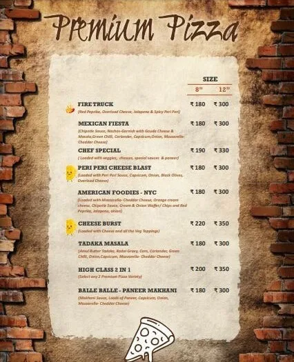 Sizzling Pizza menu 